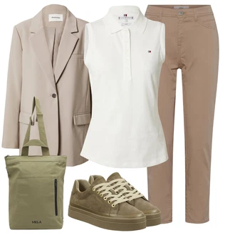 outfit mit Bež/Khaki Hlača velika velikost/Hlače Brax "poletna obleka"