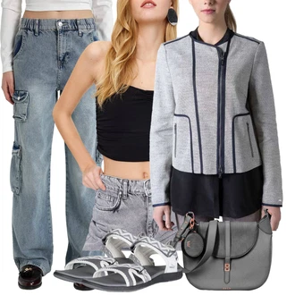 Široke hlačnice outfit mit Cargo Kavbojke DeFacto "poletna obleka"