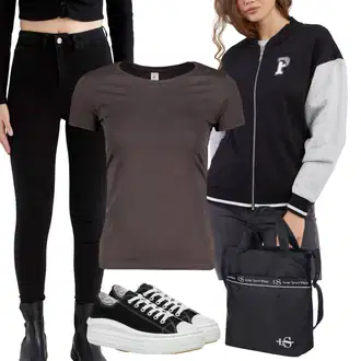Biker outfit mit Vinsko rdeča/Črna/Bela Usnjena Jakna/Termodžinsi/Motoristične Kavbojke/Trenirka Jeans/Ozke Kavbojke/Zimska jakna/Kavbojke Visokega Pasu/Usnjene Čevlje DeFacto "poletna obleka"
