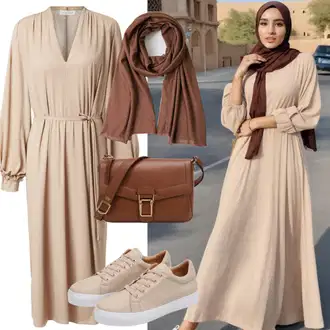 outfit mit Bež/Rjava Maxi obleka/Muslin obleka/Dolga poletna obleka/Obleka velikih velikosti/Obleka z naramnico/Obleka z Razporkom/Obleka iz šifona/Obleka z Ogrinjalom/Dolga pletena obleka kesi "Poletni Hijab Slog"