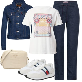 outfit mit Krem/Bela Čevlj Usnjene superge/Superge Nizka/Ozka superga/Poletne superge/Vintage superga Tommy Jeans "Poletni outfit"