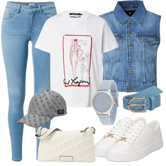 outfit mit Siva/Modra/Svetlo modra Pametna ura/Orodje za uro/Zapestna ura Lacoste "Poletni outfit"