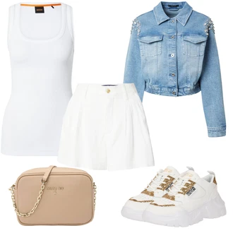 outfit mit Bela/Bež/Rjava/Krem/Srebrna/Zlati Superga Superge z Bleščicami/Teddy Superga/Debele Superge/Plato-Sneaker Versace Jeans Couture "Poletni outfit"