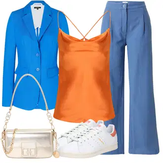 outfit mit Svetlo modra/Modra Svečani Hlačni Kostum/Eleganten hlačni kostim/Culotte Hlačke/Hlače z Visokim Pasom/Hlače iz muslina/Nagubane hlače/Hlača z Razporkom/Športno eleganten hlačni kostim/Moderni hlačni kostim/Razširjena Hlača/Široka Hlača/Hlačna Obleka za Poroko/Marlene Hlača/Palazzo Hlača "Poletni outfit"