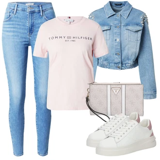 outfit mit Bela/Roza/Krem Superga Usnjene superge/Superge Nizka/Plato-Sneaker/Ozka Superga/Poletne superge Guess "Poletni outfit"