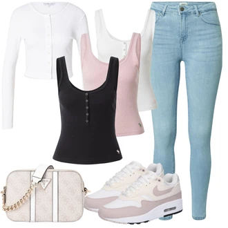 Pilates outfit mit Roza Kratka majica/Majica brez rokavov/Športna majica/Top brez rokavov/Moški čevlji Abercrombie & Fitch "Poletni outfit"Look: Aerobika, Bejzbol, Umetnostno drsanje, Fitnes, Pilates, Ples