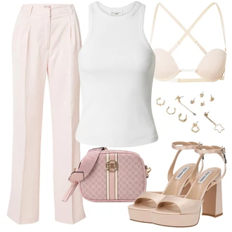 outfit mit Roza Hlače Plisirane spredaj hlač/Nagubane Hlače/Obleka Hlača/Hlača z Razporkom/Plisirane Hlače/Poslovna Hlača/Hlače z Visokim Pasom Guess "Poletni outfit"
