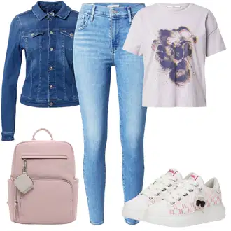 Western outfit mit Temno modra/Svetlo modra/Modra Denim Jakna/Kratka Denim Jakna/Vintage Jakna Tommy Jeans "Poletni outfit"Look: Nor, Lak, 90. leta, Kul, Morski, Mom, Lepo, Univerzitetni, Western, Delovna oblačila, Retro