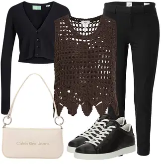outfit mit Rjava/Temno rjava/Siva Top za plažo/Pleteni vrh/Čipkasta srajca/Čipkasti top/Majica brez rokavov/Moški čevlji/Plaža Tuniken/Pulover za plažo/Oblačila za plažo/Tunika za Plažo Object "Poletni outfit"