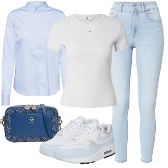 outfit mit Svetlo modra Usnjena Jakna/Ženske 7/8 Kavbojke/Gležnarji/Capri Kavbojke/Odrezane Kavbojke/Kavbojke Visokega Pasu/Kavbojke z Razporkom/Push up Kavbojke/Kavbojke na Poteg/Usnjene Čevlje/Zimska jakna VERO MODA "Poletni outfit"