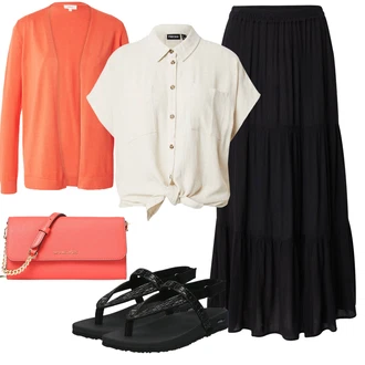 Barvno blokiranje outfit mit Oranžna Pletene velika velikost/Pletenina S.Oliver "Poletni outfit"Look: Modernen, Nor, Barvno blokiranje, Transparent, Unisex, Univerzitetni