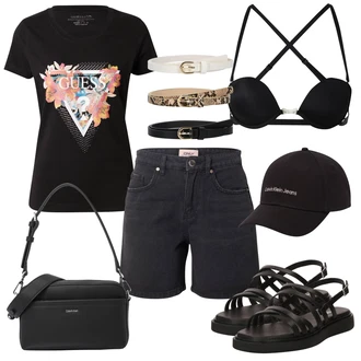 outfit mit Črna/Temno siva/Bež Majica/Kratke hlače velike velikosti Only "Poletni outfit"