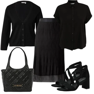 Stil outfit mit Črna Krilo za matično pisarno/Krilo za poročnega gosta/Krilo do Teleta/Krščansko krilo/Koktajl krilo/Nagubano Krilo/Italijansko krilo/Večplastno krilo/Dolgo krilo/Midi krilo/Moderno krilo Boss "Poletni outfit"Look: A-linija, Stil, 20-ta leta, Eleganten, Layered, Stari denar, Klasična, 60. leta