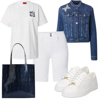 Western outfit mit Modra Denim Jakna/Vintage Jakna/Kratka Denim Jakna Guess "Poletni outfit"Look: Nor, 90. leta, Kul, Cowgirl, Univerzitetni, Western, Delovna oblačila, Retro
