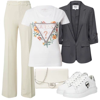 outfit mit Khaki/Bež Zvončaste Hlače/Bootcut Hlača/Nagubane hlače/Obleka Hlača/Razširjena Hlača/Hlače z Visokim Pasom/Marlene Hlača/Hlače iz muslina/Palazzo Hlača/Hlača z Razporkom "Poletni outfit"