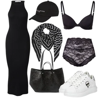 outfit mit Črna Obleka s ščitnikom za vrat/Obleka z visokim ovratnikom/Bodycon Obleka/Obleka s halterji/Dolga pletena obleka IRO "Poletni outfit"