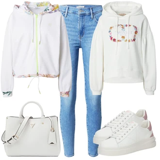 outfit mit Bela/Roza/Krem Superga Usnjene superge/Superge Nizka/Plato-Sneaker/Ozka Superga/Poletne superge Guess "Poletni outfit"