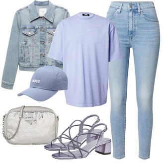 90. leta outfit mit Svetlo modra/Modra Velika velikost Plašč/Jakna Mango "Poletni outfit"Look: Nor, 90. leta, Kul, Mom, Univerzitetni, Vintage