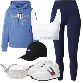 outfit mit Bež/Krem/Bela/Škrlatna/Roza/Oranžna Ženski športni korzetni modrček/High-neck nedrček/Podloženi modrček/Relief modrček/Visoka podpora/T-Shirt-nedrček/Nedrček brez spodnjic Hugo "Poletni outfit"