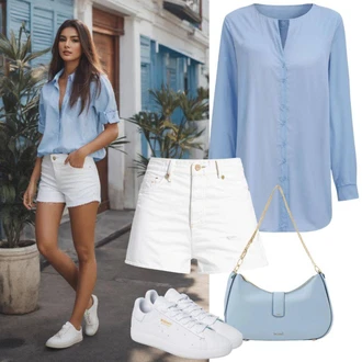 outfit mit Bela/Oranžna/Rjava/Črna/Metino zelena/Rumena Kratka Hlača/Kratke Hlače Musselin/Bermuda DeFacto "Poletni outfit Kratke Hlače"