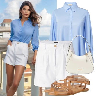 outfit mit Bež/Khaki/Bela Majica Kratke hlače z visokim pasom Trendyol "Poletni outfit Kratke hlače"