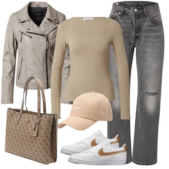 Eleganten outfit mit Bela/Rjava/Zlati Superga Usnjene superge/Superge Nizka/Skate Obutev/Vintage Superga Nike Sportswear "Poletni outfit"Look: Estetski, Klasična, Eleganten, Ekstravaganten, Lepo, Retro, Skater, Športno