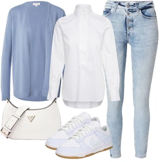 outfit mit Modra/Bela/Svetlo modra Usnjene superge/Superge Nizka/Skate Obutev/Ozka superga/Poletne superge/Vintage superga Nike Sportswear "Poletni outfit"