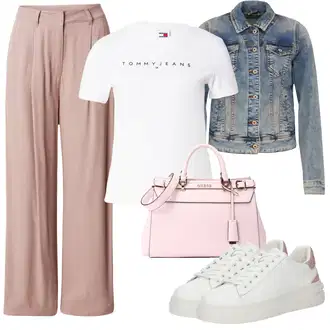 outfit mit Rjava/Škrlatna/Bež Hlača za Obleko/Hlače Za Prosti Čas/Nagubane hlače/Culotte Hlačke/Hlače z Visokim Pasom/Marlene Hlača/Palazzo Hlača/Paperbag Hlača/Plisirane Hlače/Plisirane spredaj hlač/Široka Hlača/Moderni hlačni kostim/Hlačna Obleka za Poroko/Eleganten hlačni kostim/Svečani Hlačni Kostum Mazine "Poletni outfit"