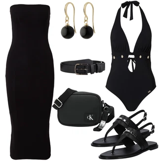 outfit mit Temno modra/Črna Minimizer kopalke/Enodelne kopalke/Kopalke z ovratnikom/Izrezan kopalke/Tankini z držalom za vrat "Poletni outfit"