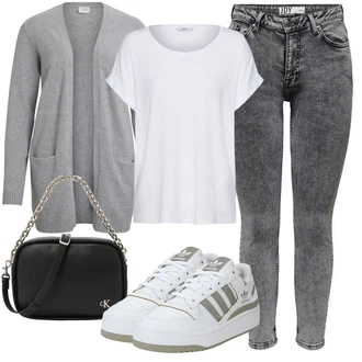 Prevelik outfit mit Bela/Siva/Krem Majica & Top/Srajca & majica velike velikosti/Bluza velika velikost/Tunika Only "Poletni outfit"Look: Nor, Klasična, Kul, Prevelik, Brez šivov, Preproste