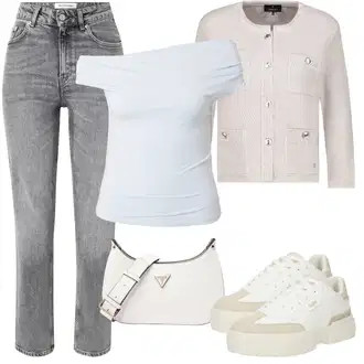 outfit mit Bela/Bež/Khaki/Krem Teddy Superga/Plato-Sneaker/Superge Nizka/Debele Superge Buffalo "Poletni outfit"