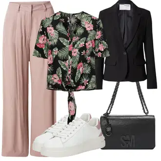 outfit mit Rjava/Škrlatna/Bež Hlača za Obleko/Hlače Za Prosti Čas/Nagubane hlače/Culotte Hlačke/Hlače z Visokim Pasom/Marlene Hlača/Palazzo Hlača/Paperbag Hlača/Plisirane Hlače/Plisirane spredaj hlač/Široka Hlača/Moderni hlačni kostim/Hlačna Obleka za Poroko/Eleganten hlačni kostim/Svečani Hlačni Kostum Mazine "Poletni outfit"