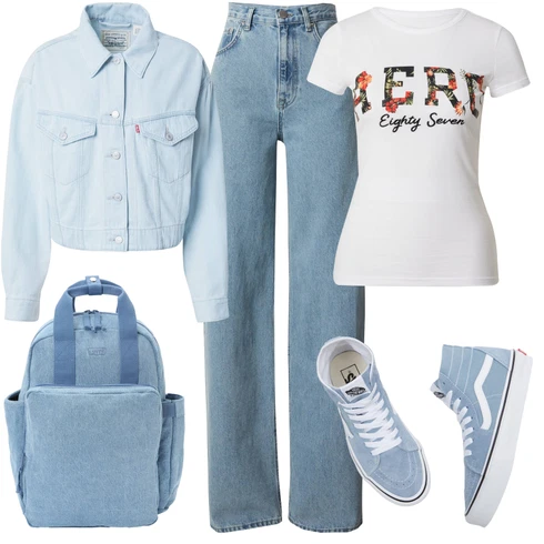 Svetlo modra Široke Kavbojke kombinirajte z Modra/Svetlo modra Previjalne torbe/Mini nahrbtnik/Torbe za prenosnike levi's ®, Svetlo modra/Modra Široke Kavbojke/Baggy Kavbojke/Dad Kavbojke/Kavbojke Visokega Pasu/Culotte Kavbojke/Kavbojke z Razporkom/Mom Jeans/Vintage Kavbojke Leger by Lena Gercke, Rdeča/Temno rdeča/Črna Majice s kratkimi rokavi/Majice s potiskom/Majice & Topi/Lepe Majice/Grafične majice/Tiskane majice aÉropostale, Svetlo modra Denim Jakne/Rebrast Žamet Jakna/Crop Jakne/Kratke Jakne/Kratke Denim Jakne/Poletne jakne/Vintage Jakne levi's ®, Modra/Svetlo modra Platnene superge/ Skate Obutev/Superge Z Bočno Zadrgo/Vintage superge Vans