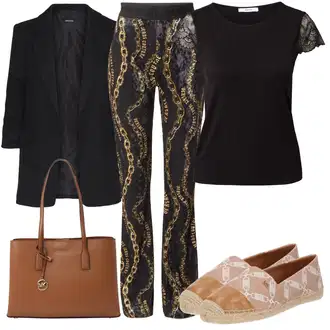 Žamet outfit mit Srebrna/Bela/Rumena/Zelena Hlača za Obleko/Bootcut Hlača/Hlača iz Blaga/Perja Hlača/Hlače z Visokim Pasom/Dolga Hlača/Hlača s Potiskom/Svilenkasta Hlača/Žametna Hlača/Svečani Hlačni Kostum/Moderni hlačni kostim/Eleganten hlačni kostim/Športno eleganten hlačni kostim/Hlačna Obleka za Poroko Versace Jeans Couture "Poletni outfit"