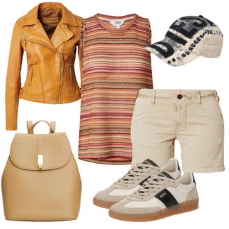 outfit mit Rjava/Rdeča/Mešane barve/Rumena Top za plažo/Majica & Top/Pleteni vrh/Dolga majica/Majica brez rokavov/Moški čevlji/Plaža Tuniken/Tunika za Plažo Object "Poletni outfit"