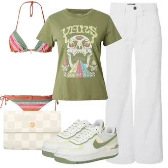 Bootcut outfit mit Bela/Krem Široke Kavbojke/Šiškata Kavbojka/Culotte Kavbojke/Kavbojke z Razporkom/Široke Kavbojke Polo Ralph Lauren "Poletni outfit"