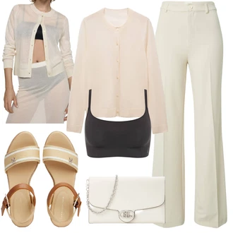 outfit mit Bež/Khaki/Škrlatna/Bela/Oranžna Kardigan iz kašmirja/Bombažna jopica/Podložen pleteni jopič/Kardigan z okroglim izrezom/Kratka jopica/Kardigan s stoječim ovratnikom/Vintage kardigan/Volnena jopica Mango "Poletni outfit"