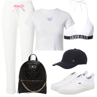 outfit mit Roza/Bela Hlače Slip-on Hlača/Hlača za Obleko/Termo Hlača/Dolga Hlača/Športne Hlače/Jersey Hlača/Hlače iz muslina/Športno eleganten hlačni kostim/Moderni hlačni kostim/Hlača s Stremenom/Eleganten hlačni kostim/Svečani Hlačni Kostum/Slim Hlača/Raztegljiva Hlača/Hlačna Obleka za Poroko "Poletni outfit"