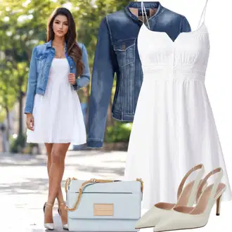 Western outfit mit Temno modra/Svetlo modra/Modra Denim Jakna/Kratka Denim Jakna/Vintage Jakna Tommy Jeans "Poletni poročni videz"Look: Nor, Lak, 90. leta, Kul, Morski, Mom, Lepo, Univerzitetni, Western, Delovna oblačila, Retro