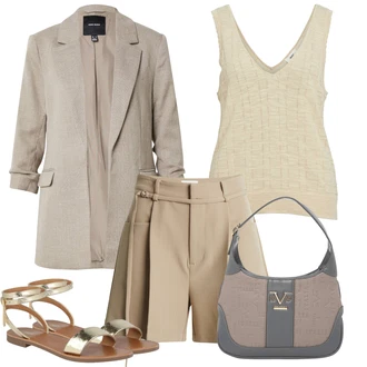 outfit mit Bež/Khaki/Bela Top za plažo/Pleteni vrh/Majica brez rokavov/Moški čevlji/Pulover za plažo Object "poletni videz"