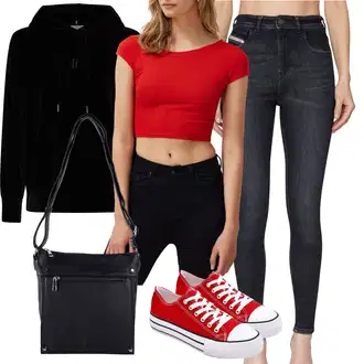 outfit mit Rdeča Kratki top/Obrezana majica/Kratka majica Trendyol "poletni videz"