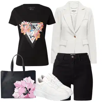 outfit mit Črna Denim kratke hlače/Bermuda/Chino kratke hlače/Kratke hlače z visokim pasom/Kratke hlače Musselin/Kratka Hlača Only "poletni videz"