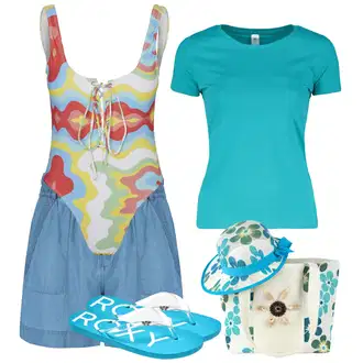 Prevelik outfit mit Modra/Svetlo modra Majica Kratka Hlača/Paperbag-Kratke hlače/Kratke hlače Musselin/Lanene Kratke hlače/Denim Kratke hlače/Bermuda/Baggy Kratke hlače volcano "poletni videz"Look: 90. leta, Klasična, Egirl, Prevelik, Retro, Unisex, Vintage, Delovna oblačila