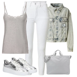 outfit mit Srebrna/Siva Superga Debele Superge/Usnjene superge/Superge Nizka/Plato-Sneaker/Ozka Superga/Superge z Bleščicami/Poletne superge About You "poletni videz"
