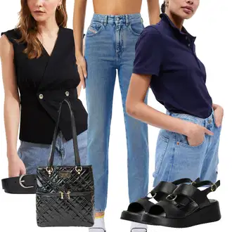 outfit mit Športni čevlji/Dad Kavbojka/Girlfriend Kavbojke/Kavbojka z Nizkim Pasom/Mom Jean/Push up Kavbojke/Regular Fit Kavbojke/Ozke Kavbojke/Ravne Kavbojke/Usnjene Čevlje/Zožene Kavbojke Diesel "poletni videz"
