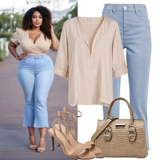 Priložnostne outfit mit Modra/Roza/Svetlo modra Široke Kavbojke/Usnjena Moška Jakna/Šiškata Kavbojka/Široke Kavbojke/Culotte Kavbojke Tommy Jeans "Poletni Videz Obline"Look: Prevelik, Overdressed, Boho, Priložnostne
