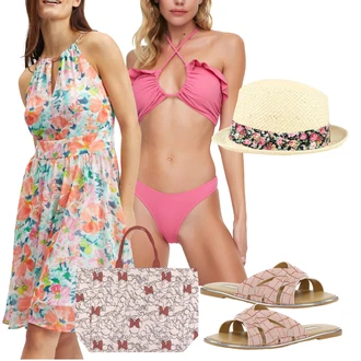 outfit mit Izrezani bikini/Izrezan kopalke/Bikini z vratnim ovratnikom/Bikini z volančkom/Kopalke z volančkom/Zaviti bikini/Bikini velike velikosti Trendyol "poletni videz"