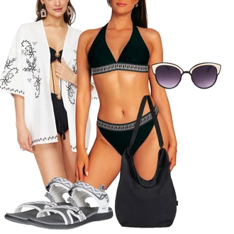 outfit mit Temno zelena/Zelena Izrezani bikini/Bikini z vratnim ovratnikom/Trikotni bikini edoti "poletni videz"