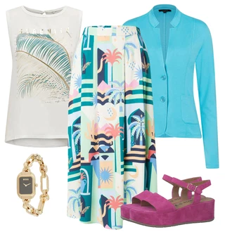 outfit mit Turkizna/Modra Obleka More & More "poletni videz"