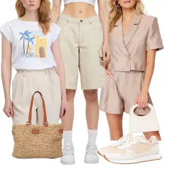 Prevelik outfit mit Bež/Khaki Majica Kratka Hlača/Paperbag-Kratke hlače/Kratke hlače Musselin/Chino Kratke hlače/Cargo Kratke hlače/Bermuda/Baggy Kratke hlače Urban Classics "poletni videz"Look: Priložnostne, Egirl, Prevelik, Safari, Pametno priložnostno, Unisex, Delovna oblačila